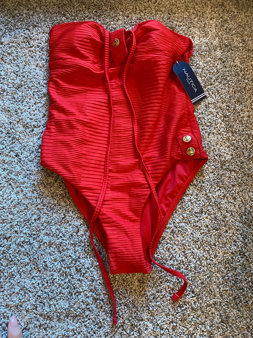 NWT Nautica Red Ribbed One-Piece - Small